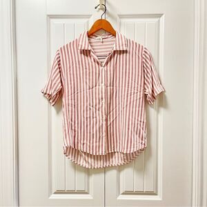 OAK + FORT Striped Short Sleeve Button Up Top